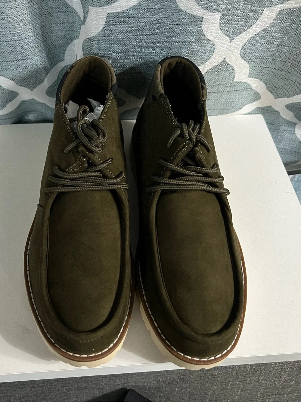 Sun + Stone Olive Green Nubuck Chukka Boots with Cream Outsole
